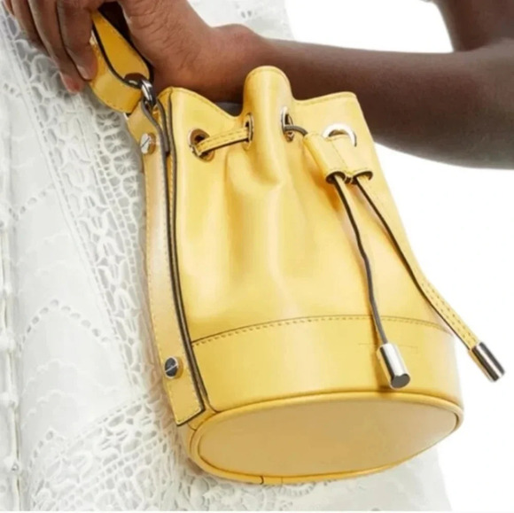 The Kooples Small Tina Leather Yellow Bucket Crossbody Handbag - Picture 2 of 14